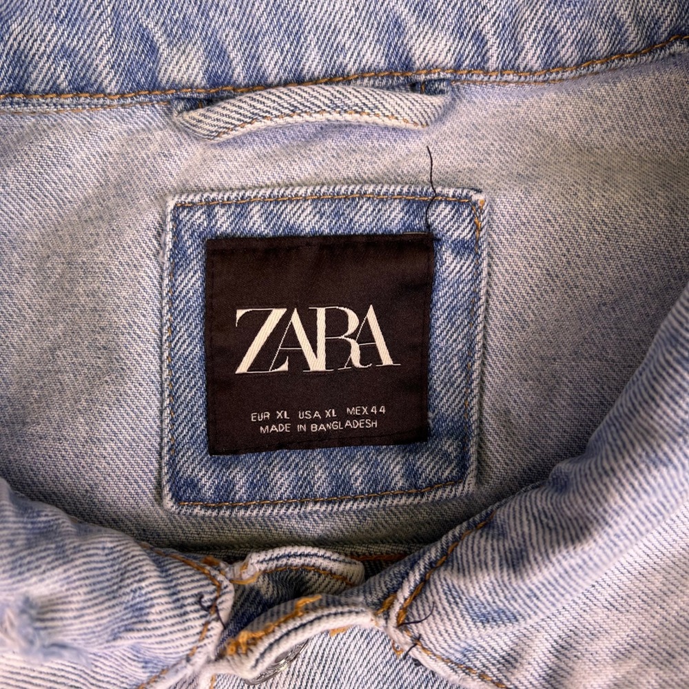ZARA Acid Wash Denim Jacket Men XL Graphic Distressed Urban Graffiti Trucker Y2k - Picture 5 of 16